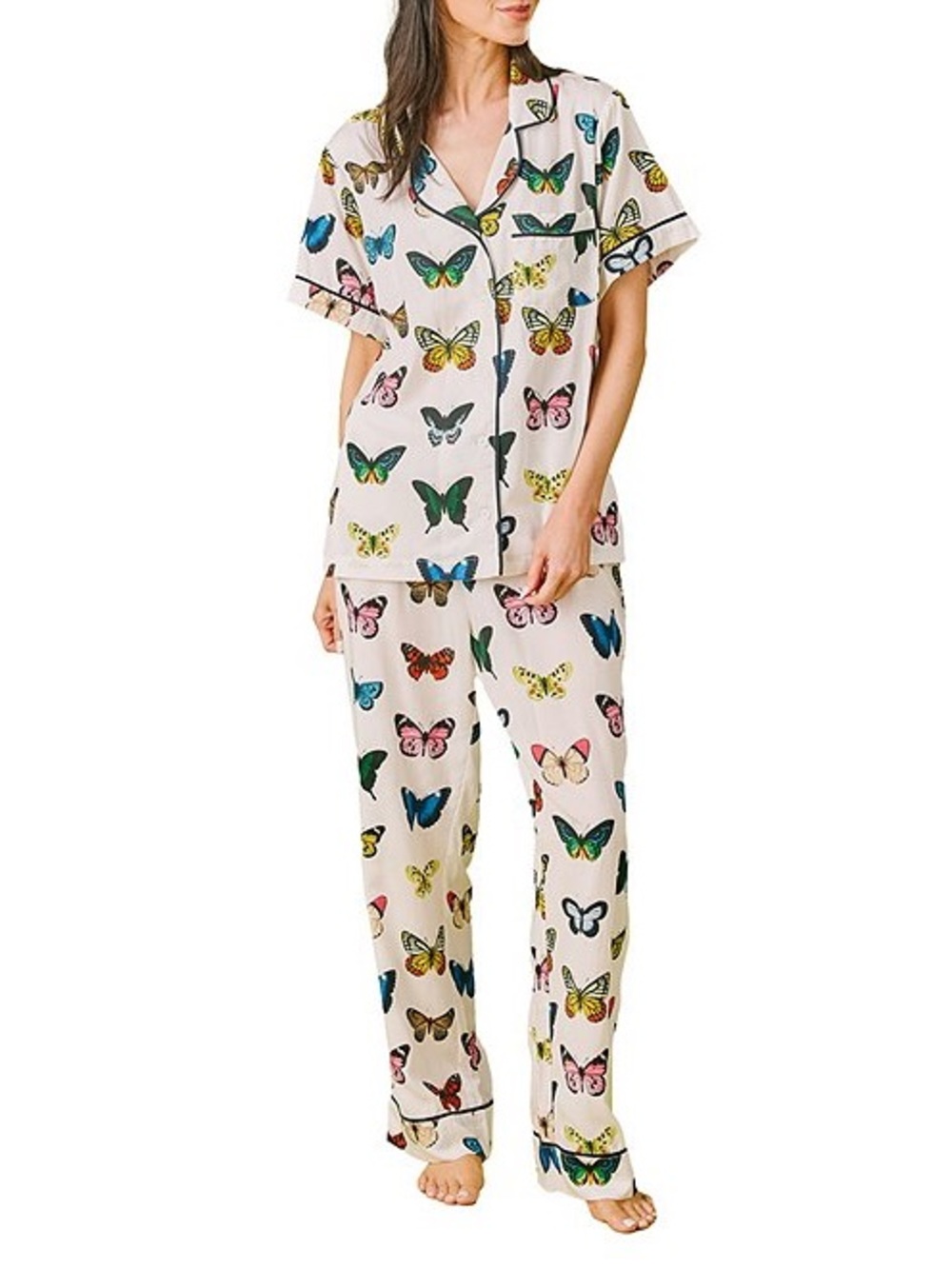 Katie Kime Mariposa Print Woven Short Sleeve Notch Collar Long Pajama Set Sz 3X